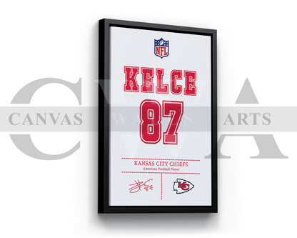 Travis Kelce Jersey Canvas Wall Art NFL Jersey Poster Print Sports Canvas Frame Ready To Hang