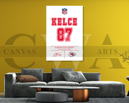 Travis Kelce Jersey Canvas Wall Art NFL Jersey Poster Print Sports Canvas Frame Ready To Hang