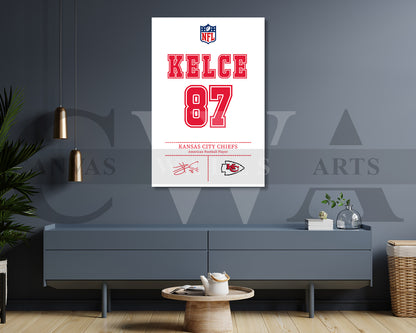 Travis Kelce Jersey Canvas Wall Art NFL Jersey Poster Print Sports Canvas Frame Ready To Hang