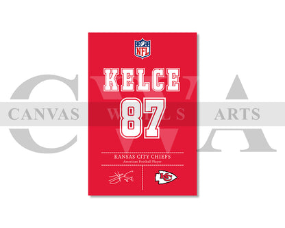 Travis Kelce Jersey Canvas Wall Art NFL Jersey Poster Print American Football Canvas Wall Arts