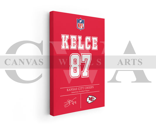 Travis Kelce Jersey Canvas Wall Art NFL Jersey Poster Print American Football Canvas Wall Arts
