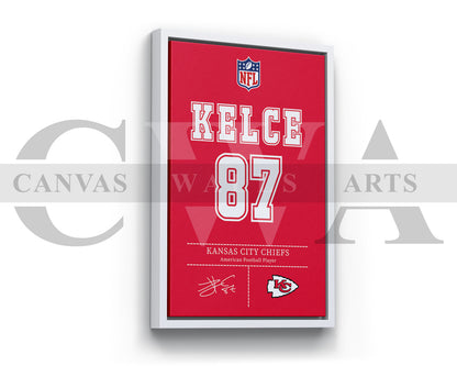 Travis Kelce Jersey Canvas Wall Art NFL Jersey Poster Print American Football Canvas Wall Arts