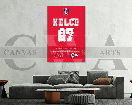 Travis Kelce Jersey Canvas Wall Art NFL Jersey Poster Print American Football Canvas Wall Arts