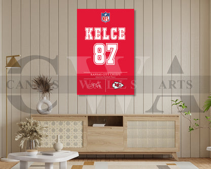 Travis Kelce Jersey Canvas Wall Art NFL Jersey Poster Print American Football Canvas Wall Arts