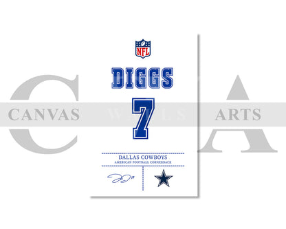 Trevon Diggs Jersey Canvas Wall Art NFL Jersey Poster Print Sports Canvas Print