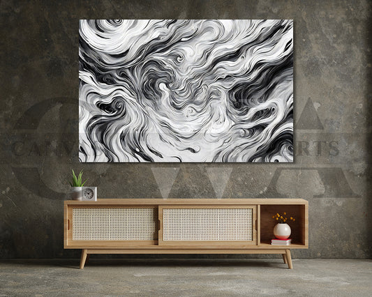 White and Black Marble Pattern Canvas Wall Art
