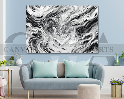 White and Black Marble Pattern Canvas Wall Art