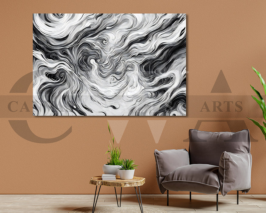 White and Black Marble Pattern Canvas Wall Art
