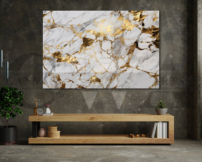 White and Gold Abstract Marble Canvas Wall Art