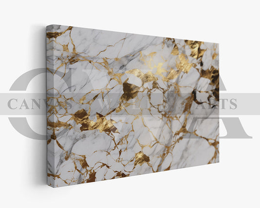 White and Gold Abstract Marble Canvas Wall Art