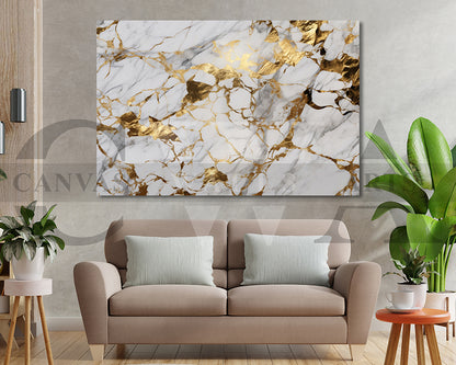 White and Gold Abstract Marble Canvas Wall Art