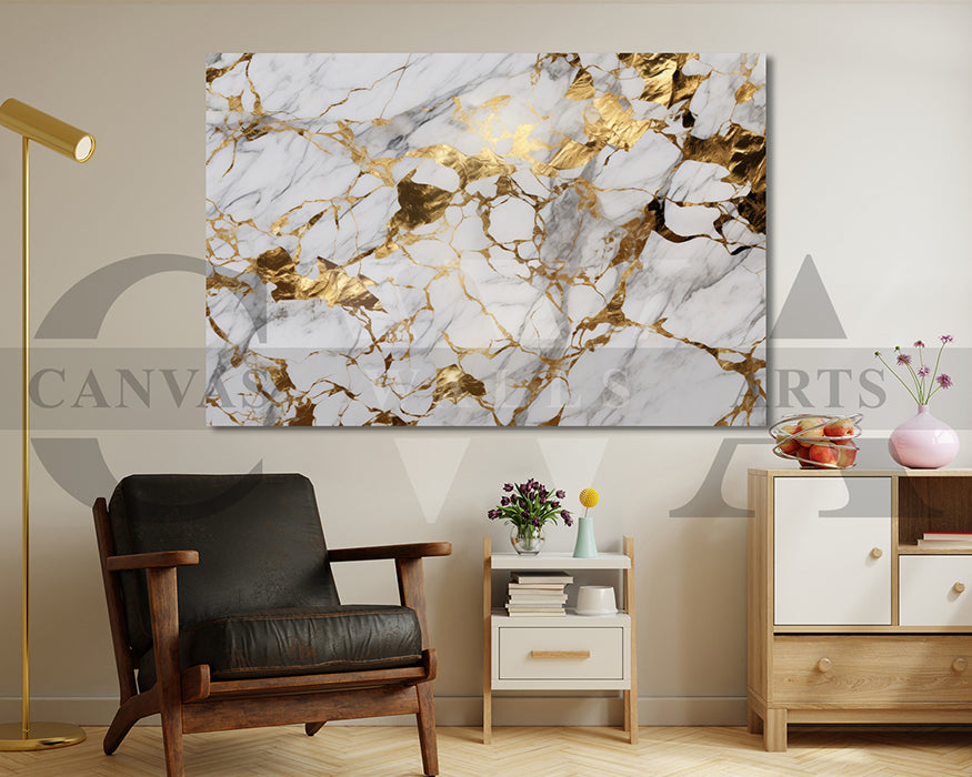 White and Gold Abstract Marble Canvas Wall Art