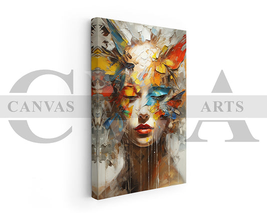 Woman Face Colorful Brushstrokes Canvas Wall Art