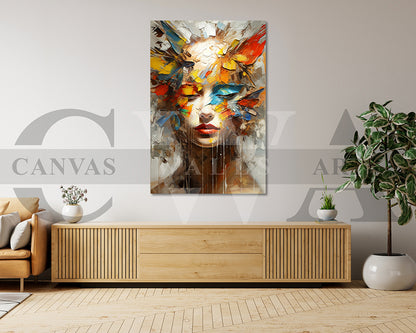 Woman Face Colorful Brushstrokes Canvas Wall Art