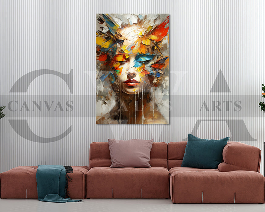 Woman Face Colorful Brushstrokes Canvas Wall Art