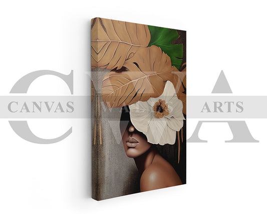 Woman Face Flowers and Leaves Canvas Print