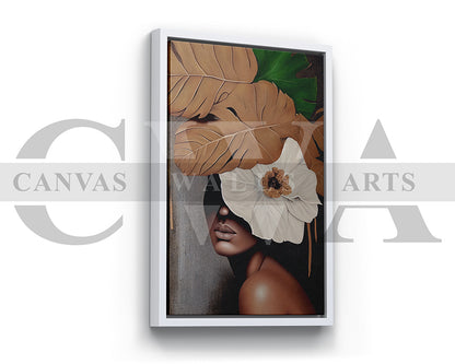 Woman Face Flowers and Leaves Canvas Print