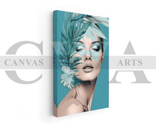 Woman Face With Leaves Canvas Wall Art