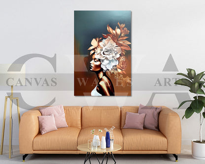 Woman Head Floral Canvas Wall Art