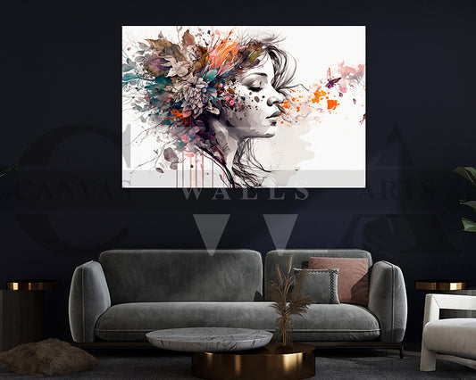 Woman Head Leaf Canvas Print