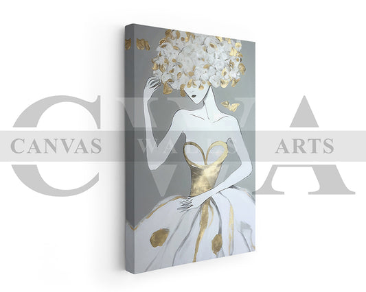 Woman In A Gold and White Dress Canvas Wall Art