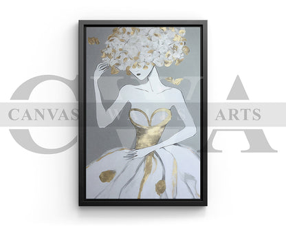 Woman In A Gold and White Dress Canvas Wall Art