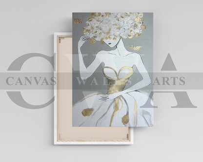 Woman In A Gold and White Dress Canvas Wall Art