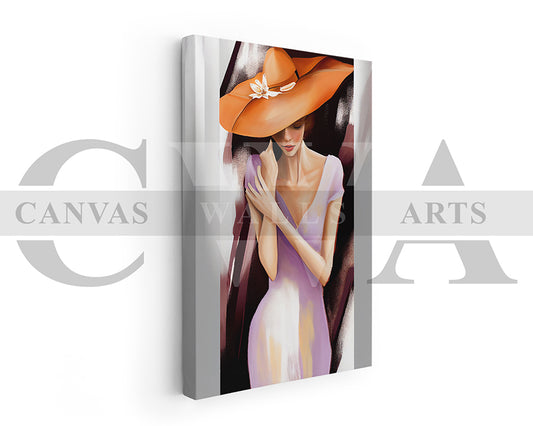 Woman Wearing An Orange Hat Canvas Wall Art