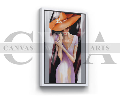 Woman Wearing An Orange Hat Canvas Wall Art