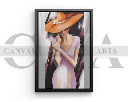 Woman Wearing An Orange Hat Canvas Wall Art