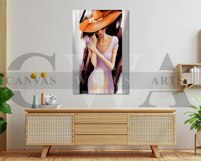Woman Wearing An Orange Hat Canvas Wall Art