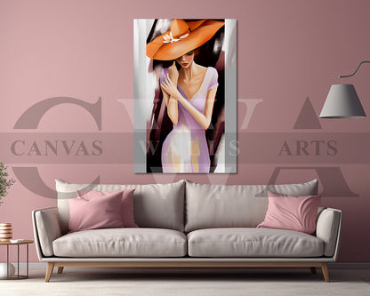 Woman Wearing An Orange Hat Canvas Wall Art