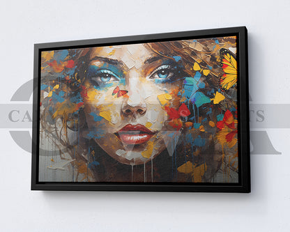 Woman With Butterfly Painting Canvas Print
