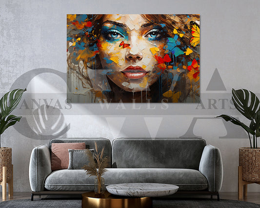 Woman With Butterfly Painting Canvas Print