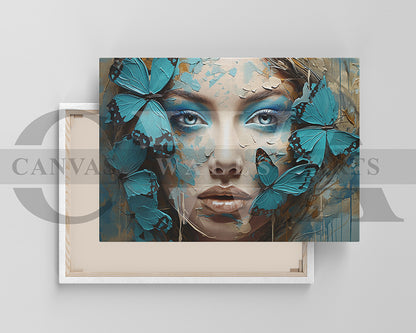 Woman With Butterfly Painting Canvas Wall Art