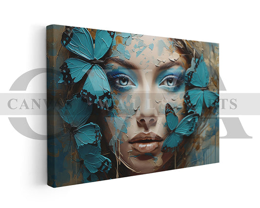 Woman With Butterfly Painting Canvas Wall Art