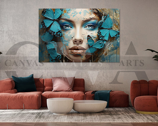Woman With Butterfly Painting Canvas Wall Art
