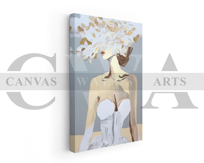 Woman With Floral Painting Canvas Wall Art