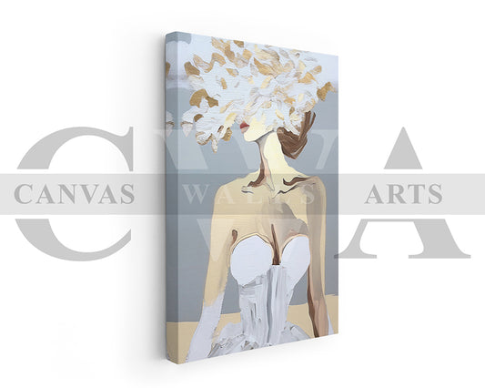 Woman With Floral Painting Canvas Wall Art