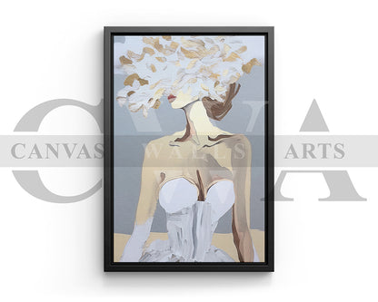 Woman With Floral Painting Canvas Wall Art