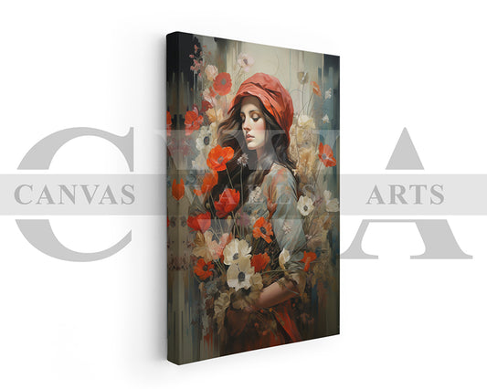 Woman With Flowers Painting Canvas Print
