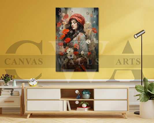 Woman With Flowers Painting Canvas Print