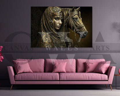 Woman With Horse Canvas Wall Art