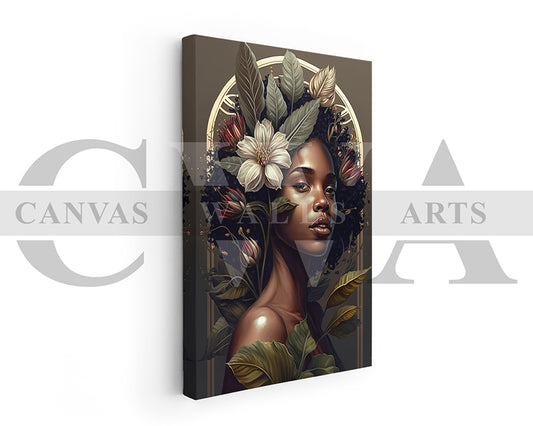 Woman with Flowers in Hair Canvas Wall Art