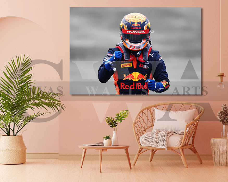 Yuki Tsunoda Black & White Canvas Art F1 Canvas Wall Art
