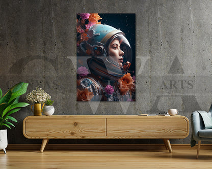 Astronaut Woman With Flowers Canvas Wall Art