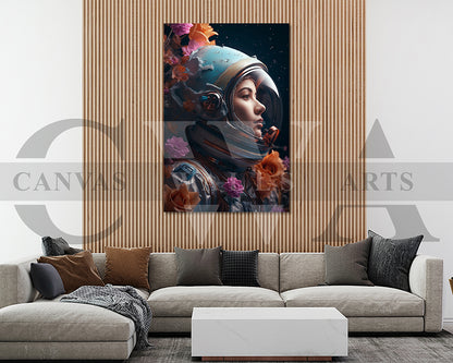 Astronaut Woman With Flowers Canvas Wall Art