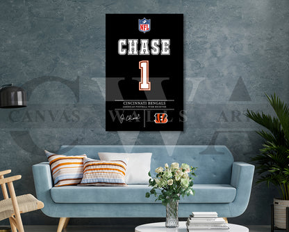 Ja'Marr Chase Canvas Wall Art NFL Jersey Poster American Football Sports Canvas Print