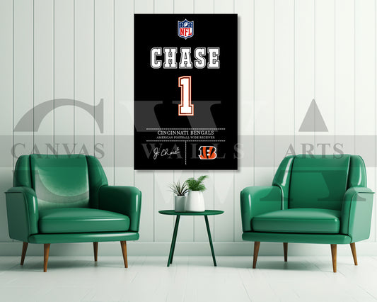 Ja'Marr Chase Canvas Wall Art NFL Jersey Poster American Football Sports Canvas Print
