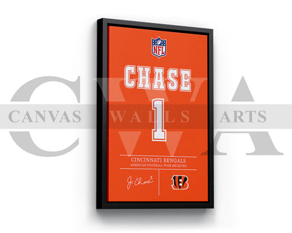 Ja'Marr Chase Canvas Wall Art NFL Jersey Poster Canvas Frame Ready To Hang